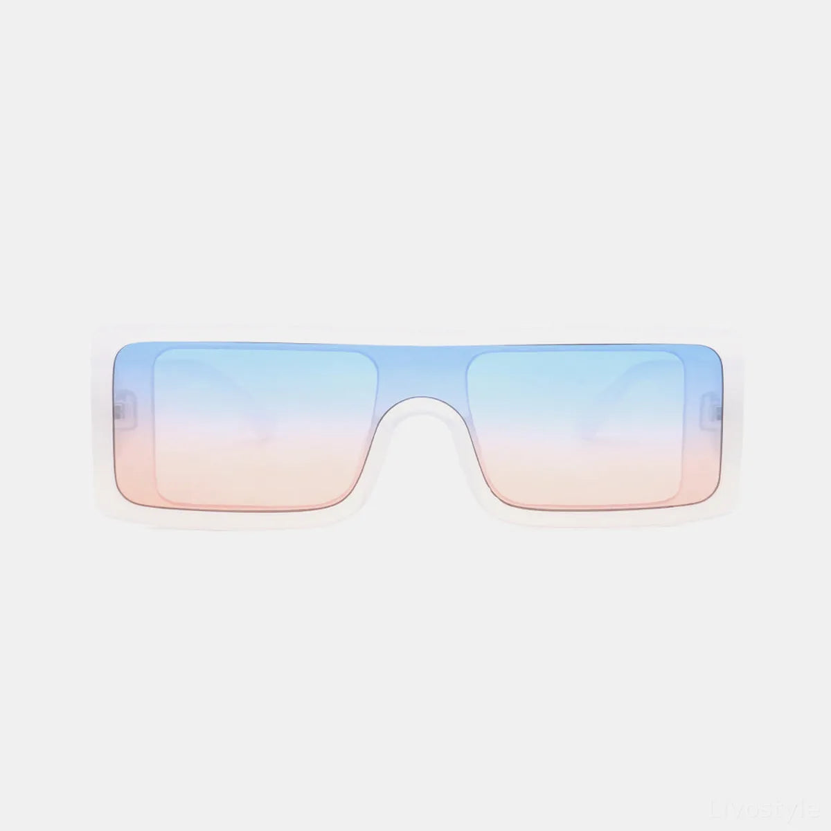 Polycarbonate Frame Rectangle Sunglasses in White Ombre — square view — Livostyle