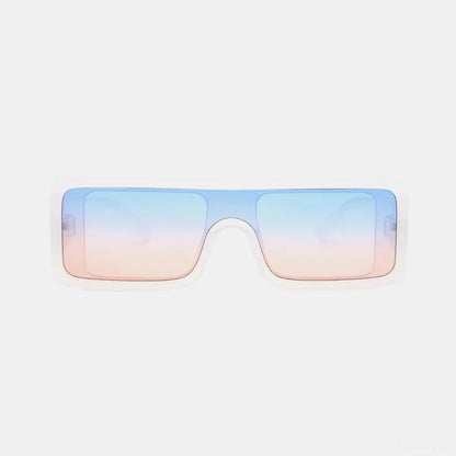 Polycarbonate Frame Rectangle Sunglasses in White Ombre — square view — Livostyle
