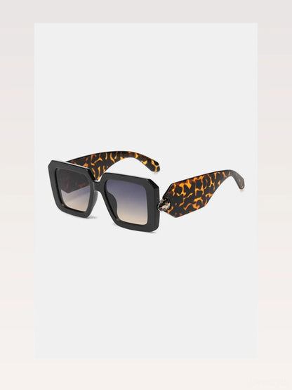 Polycarbonate Frame Square Sunglasses in Animal Print Black — styled showcase — Livostyle