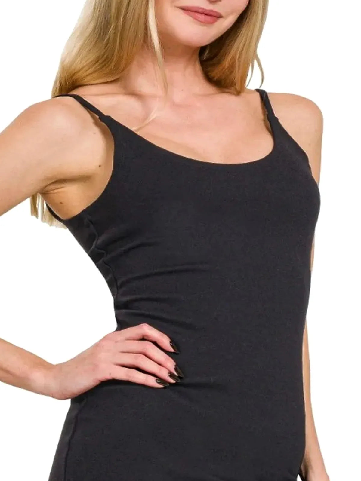 Ponte Spaghetti Strap Bodycon Mini Dress — detail view — Livostyle