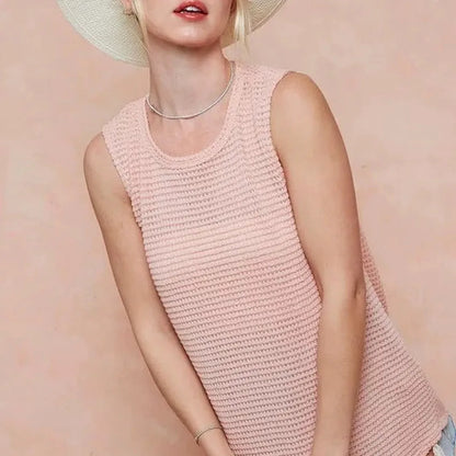 Stylish Popcorn Waffle-Knit Top with Open Back & Tied Ribbon — square view — Livostyle