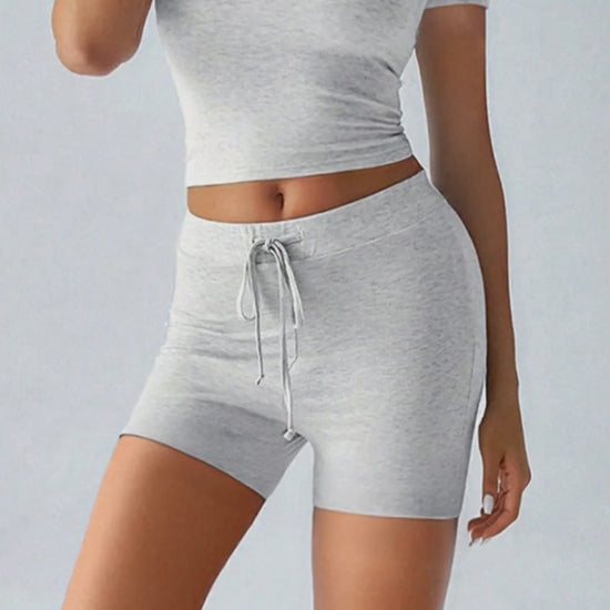 Round Neck Short Sleeve Top and Shorts Set