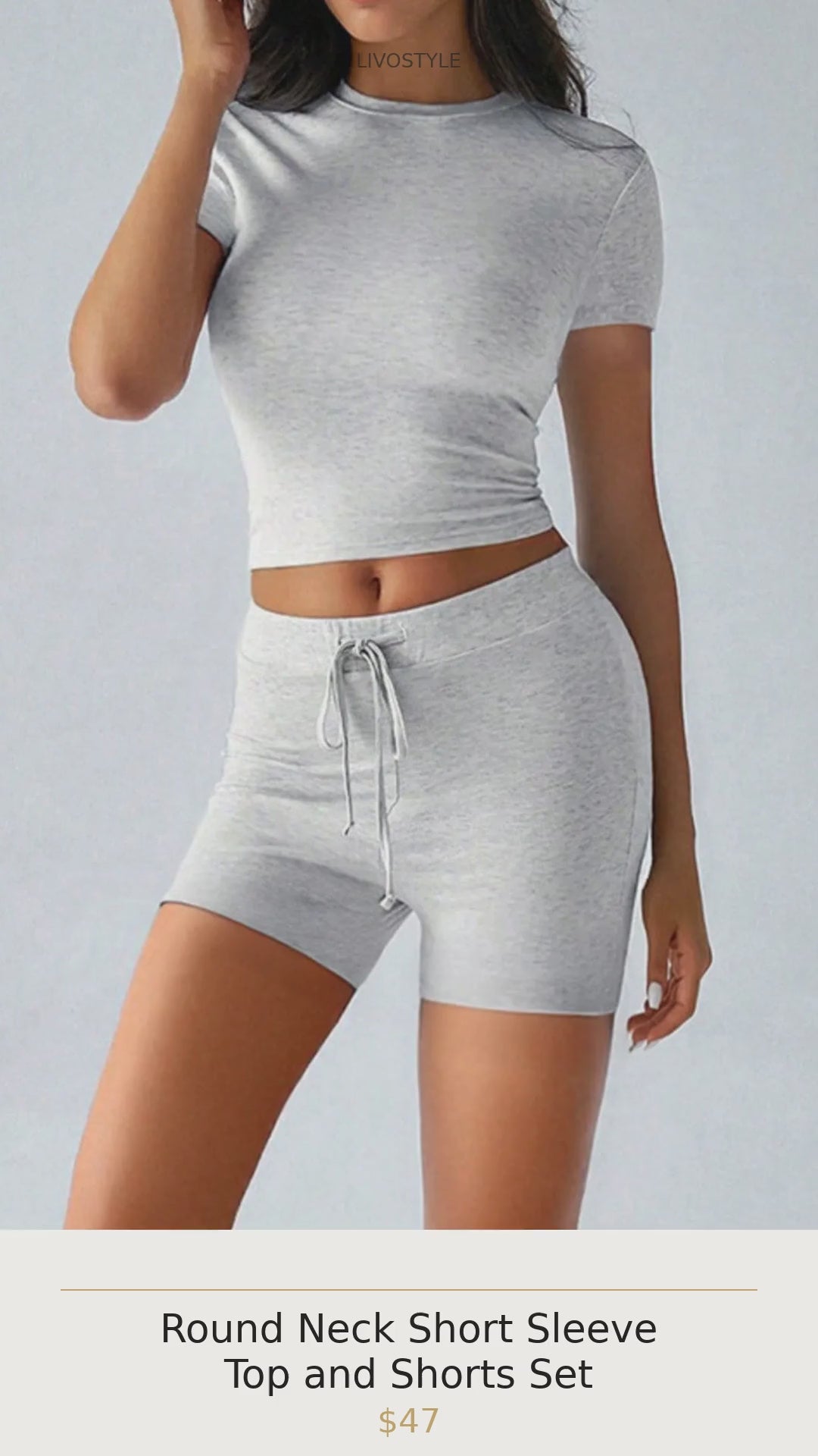 Round Neck Short Sleeve Top and Shorts Set