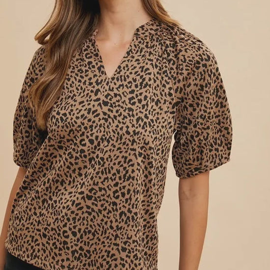 Trendy Animal Print Voluminous Sleeve Knit Blouse