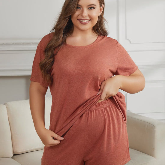 Round Neck Short Sleeve Two-Piece Loungewear Set with Shorts – video