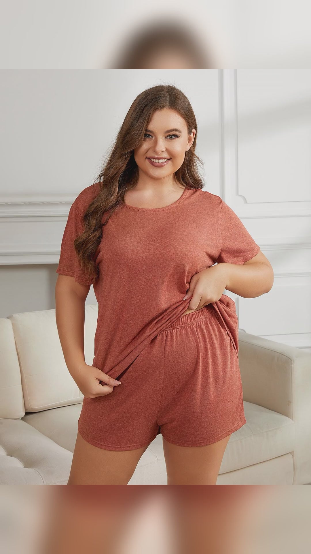 Round Neck Short Sleeve Two-Piece Loungewear Set with Shorts – video
