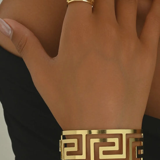 18K Gold-Plated Stainless Steel Geometric Bracelet and Ring Jewelry