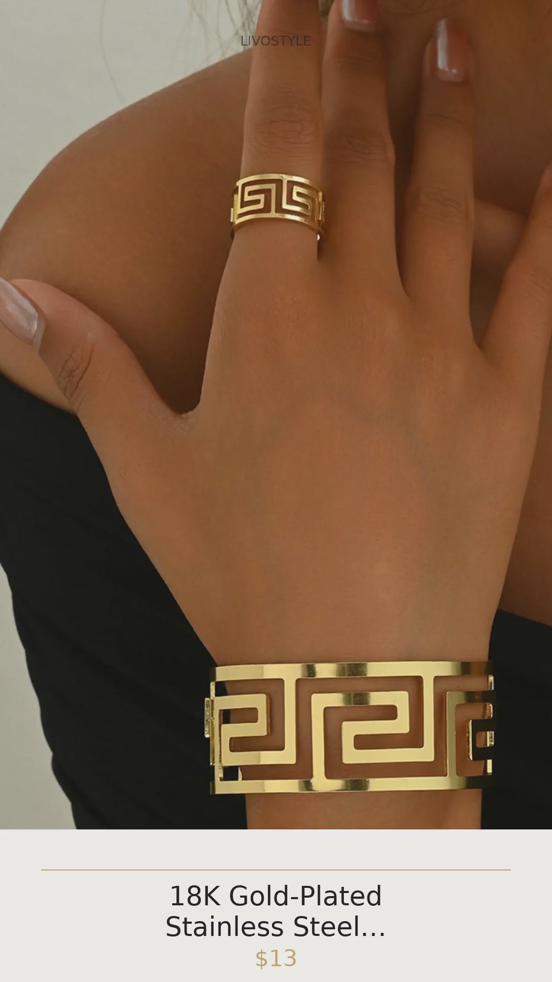 18K Gold-Plated Stainless Steel Geometric Bracelet and Ring Jewelry