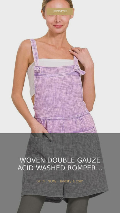 Woven Double Gauze Acid Wash Romper – video