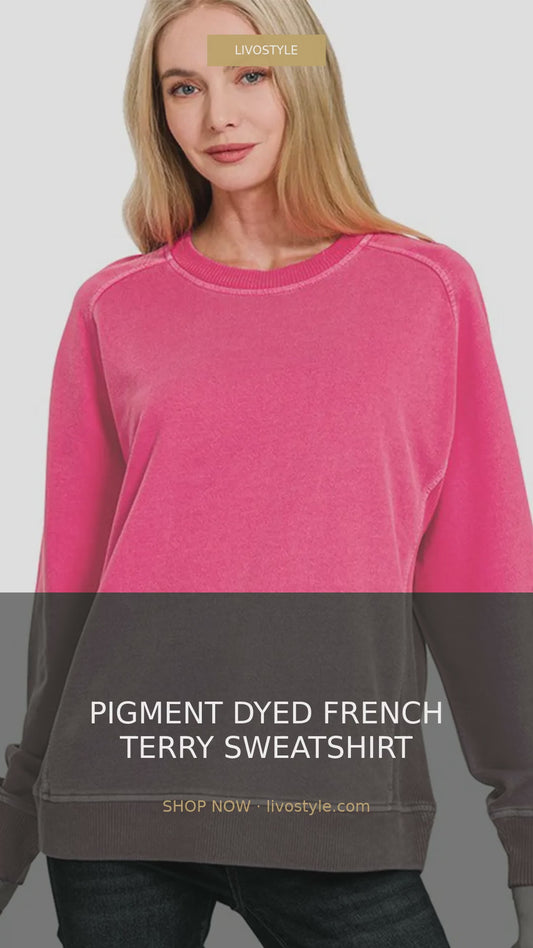Pigment Dyed French Terry Crew Neck Sweatshirt – Plus Size – video