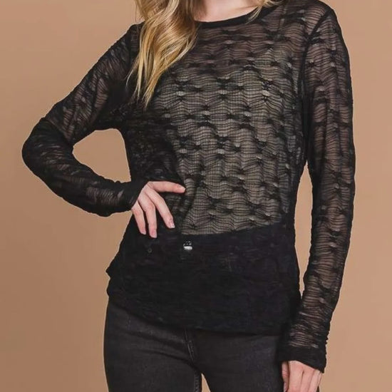 Trendy Mesh Perspective Top with Round Neck