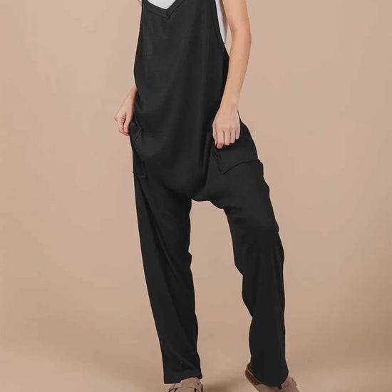 Oh V-Neck Wide Strap Overalls with Pockets