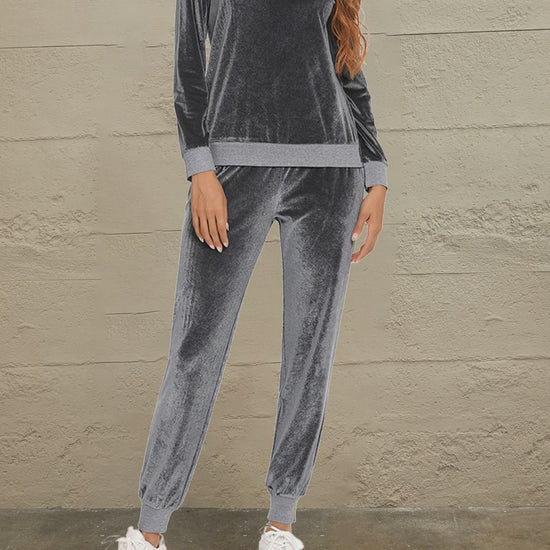 Round Neck Long Sleeve Loungewear Set with Pockets