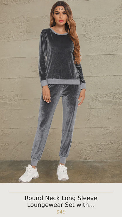 Round Neck Long Sleeve Loungewear Set with Pockets