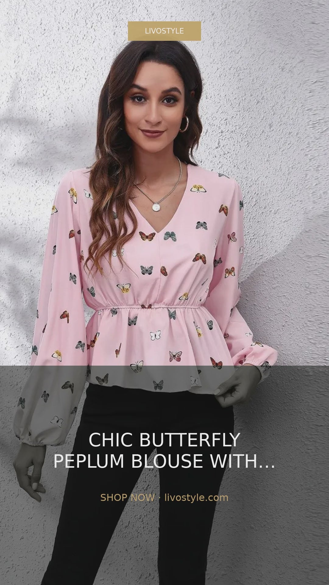 Butterfly Print Peplum Blouse with Balloon Sleeves – video