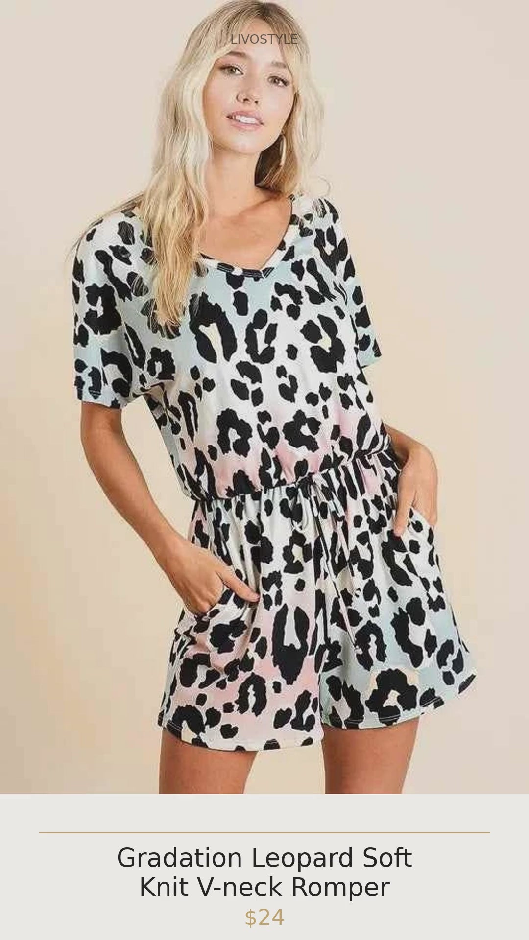 Gradation Leopard Soft Knit V-neck Romper