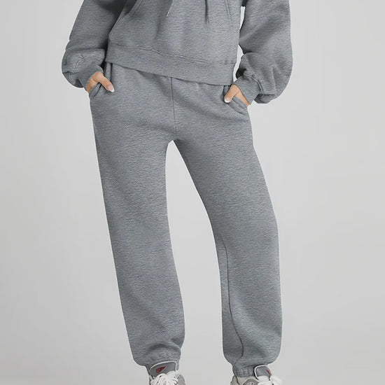 Dropped Shoulder Hooded Top and Pants Active Set