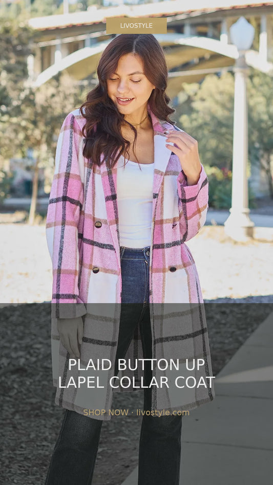 Plaid Button-Up Lapel Collar Coat – video