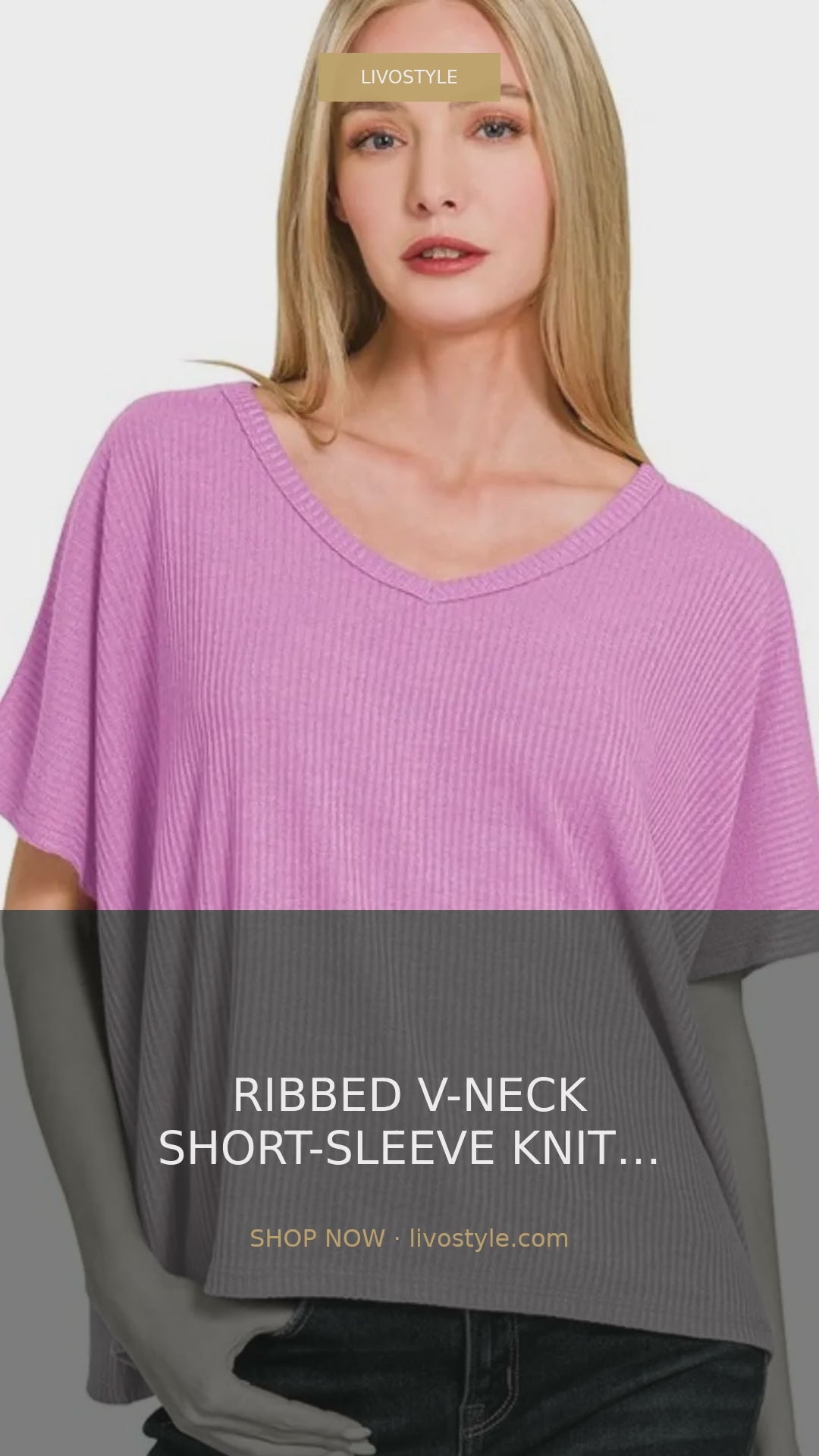 Ribbed V-Neck Short Sleeve Knit Top – Relaxed Fit – video
