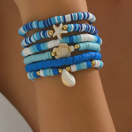 6-Piece Ceramic Beaded Shell Bracelet