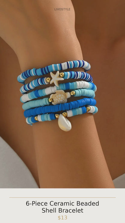 6-Piece Ceramic Beaded Shell Bracelet