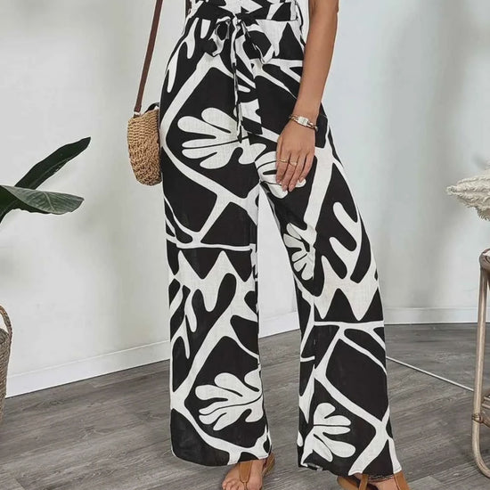 Printed Sleeveless Wide Leg Jumpsuit