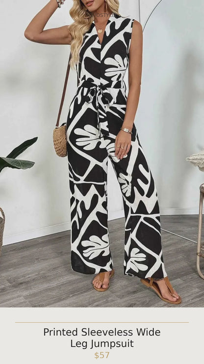 Printed Sleeveless Wide Leg Jumpsuit