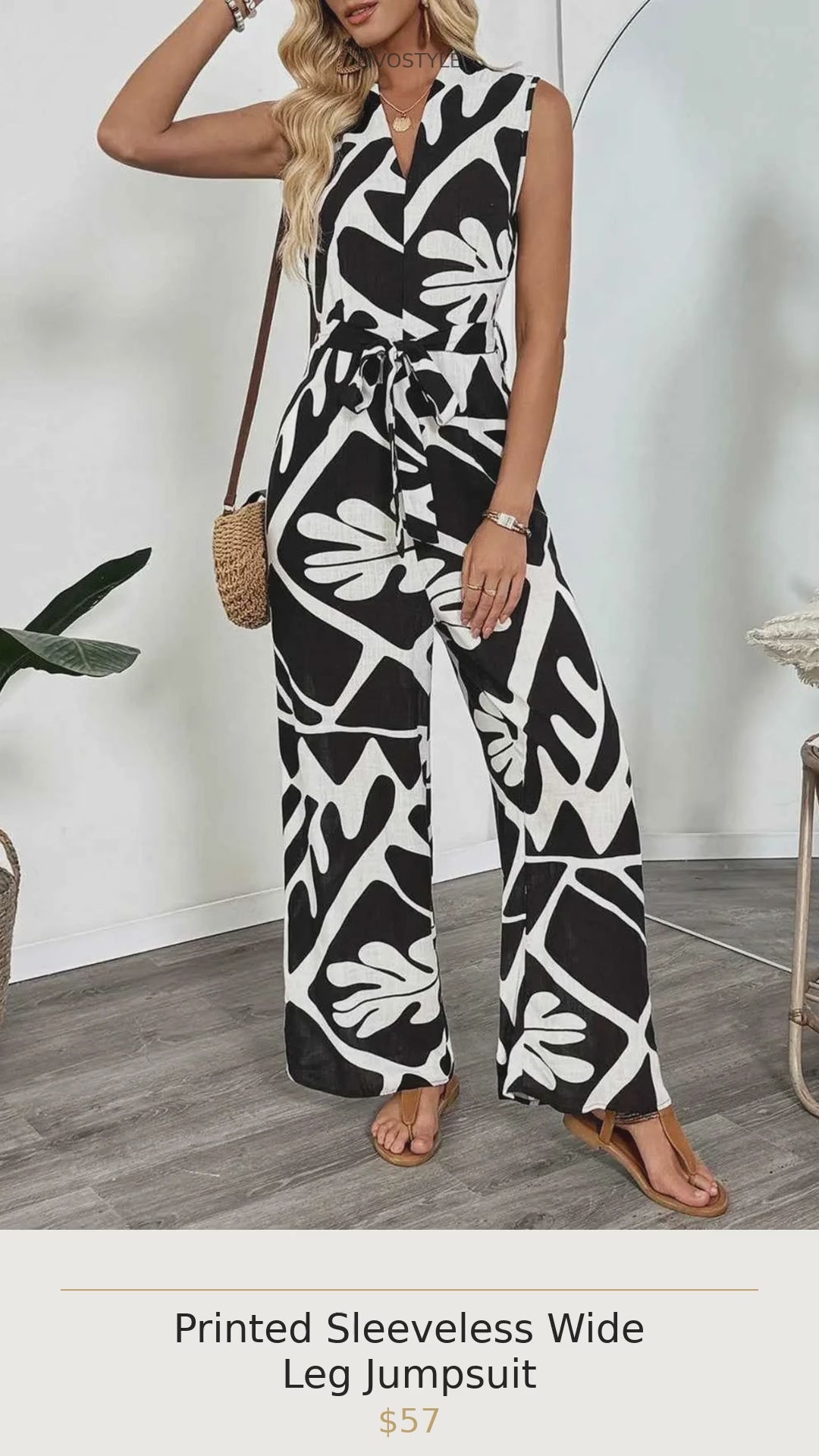 Printed Sleeveless Wide Leg Jumpsuit