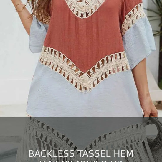 Backless Tassel Hem V-Neck Short Sleeve Cover-Up Dress – video