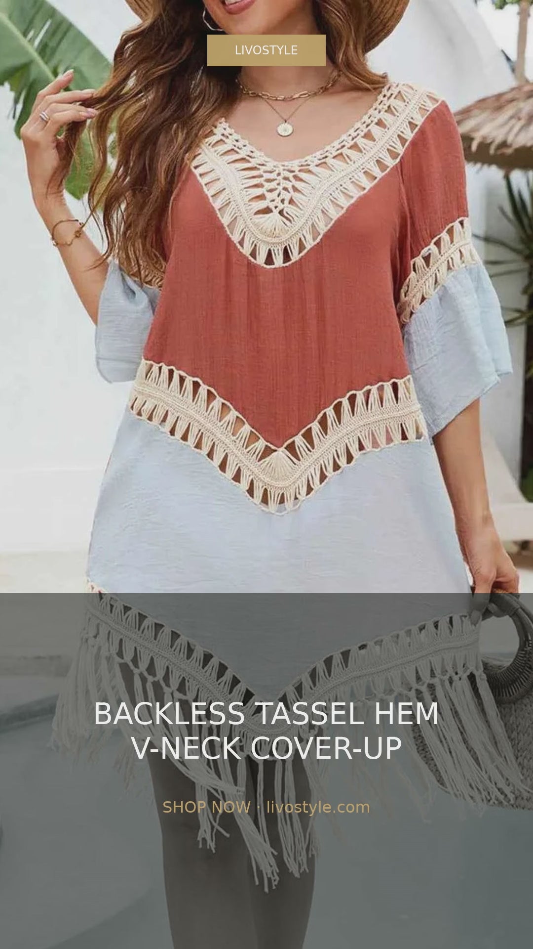 Backless Tassel Hem V-Neck Short Sleeve Cover-Up Dress – video