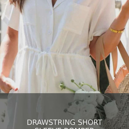 Drawstring Waist Collared Short Sleeve Cotton Romper – video