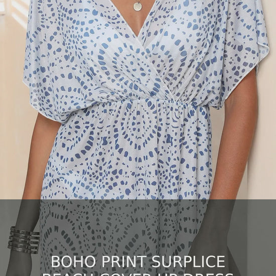Boho Print Surplice V-Neck Beach Cover-Up Dress – video