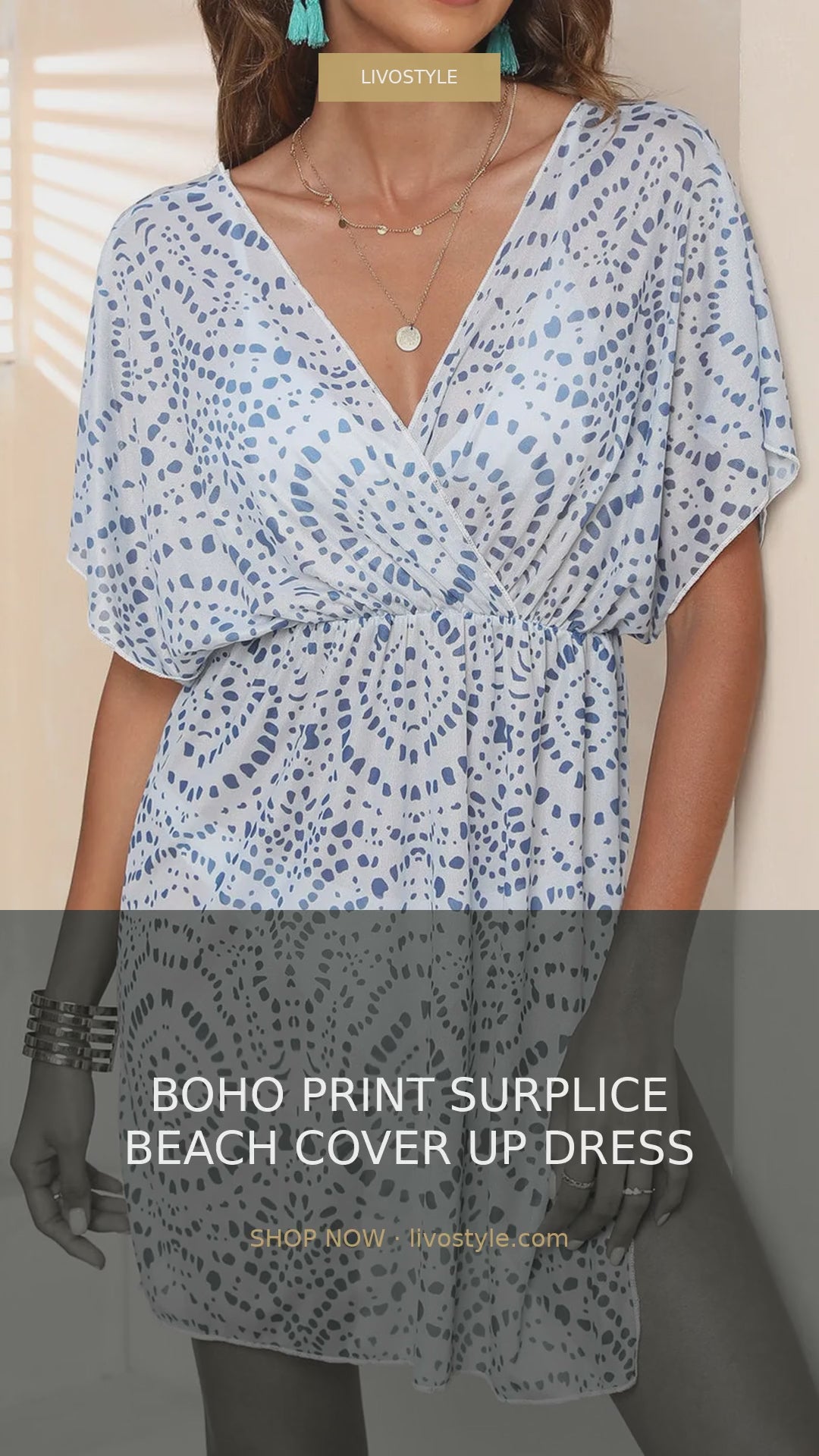 Boho Print Surplice V-Neck Beach Cover-Up Dress – video