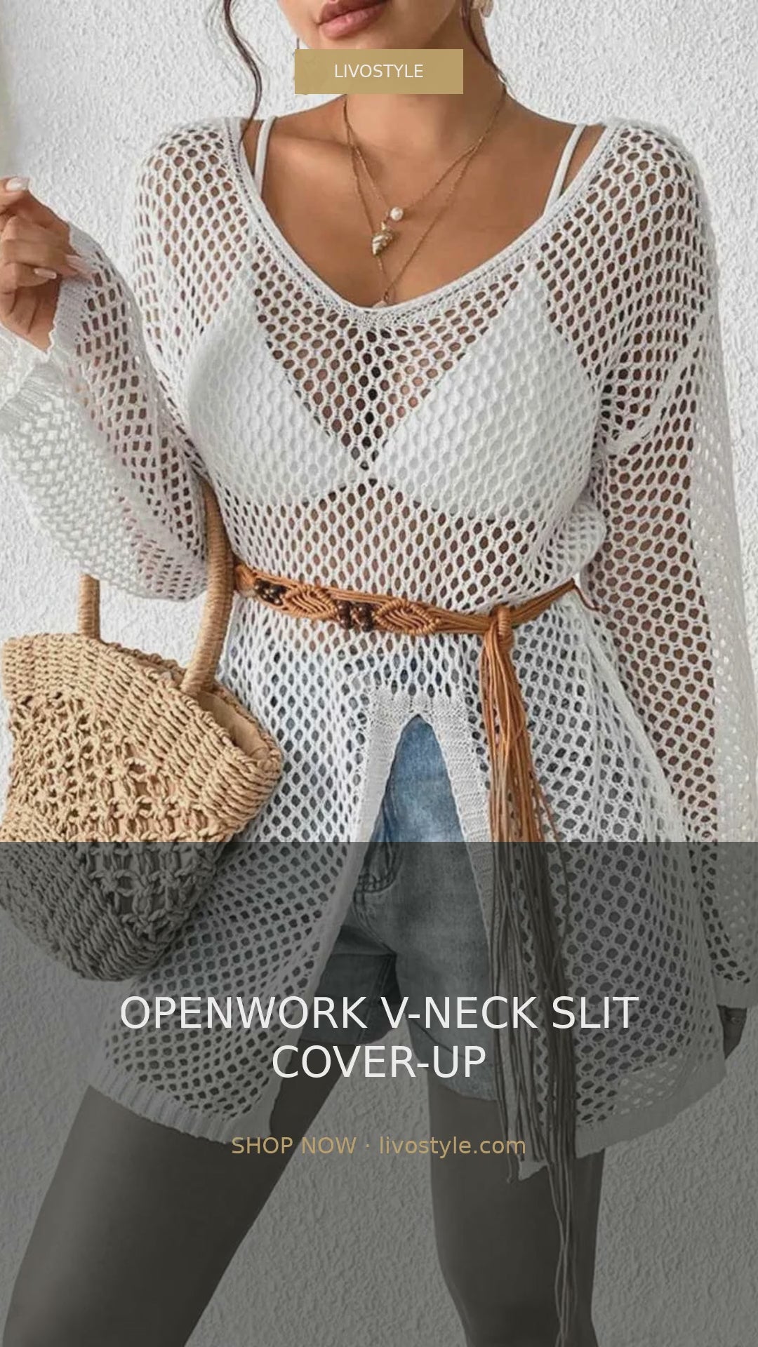 Openwork Knit V-Neck Cover-Up with Side Slit – video