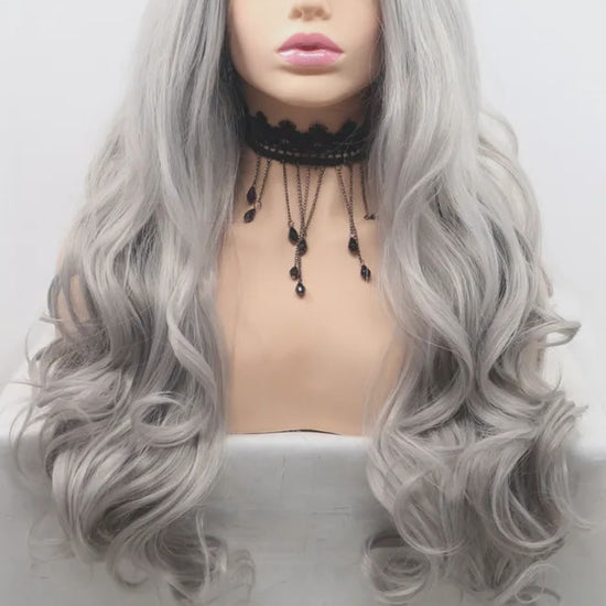 24" Lace Front Synthetic Wig in Black Ombre, Long Wavy