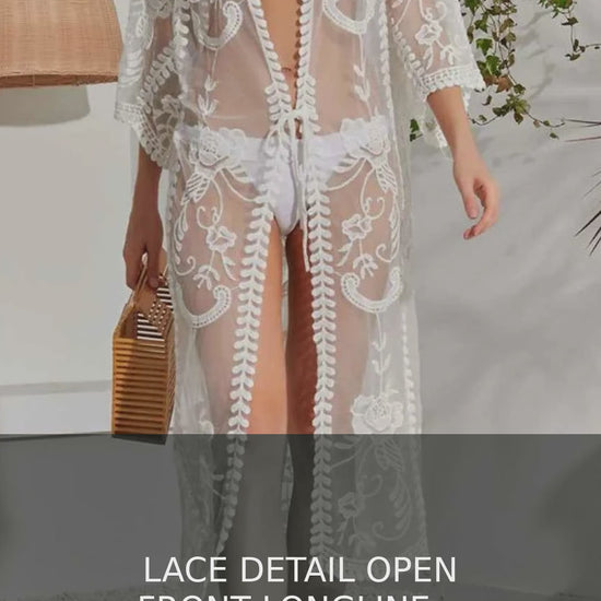 Lace Detail Open Front Longline Cover-Up Kimono – video