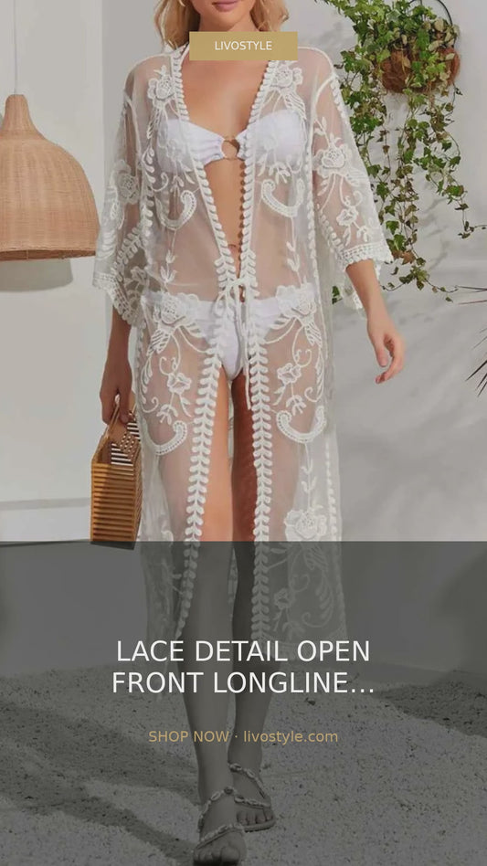 Lace Detail Open Front Longline Cover-Up Kimono – video