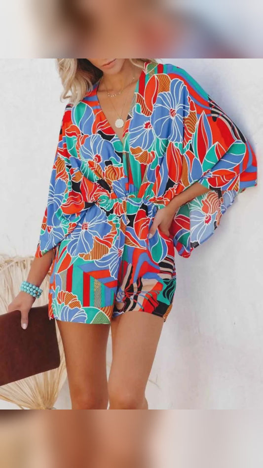 Oversized Tied Back Printed Short Sleeve Romper – video