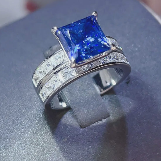 3 Carat Moissanite 925 Sterling Silver Ring — Square Blue Sapphire