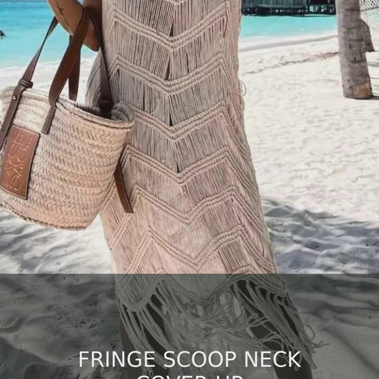 Fringe Scoop Neck Sheer Beach Cover-Up with Macrame Trim – video