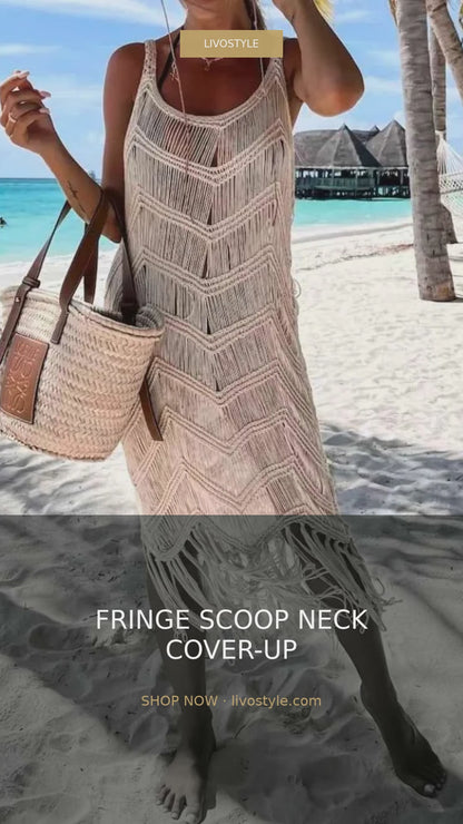 Fringe Scoop Neck Sheer Beach Cover-Up with Macrame Trim – video
