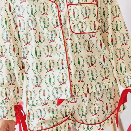 Nutcracker Print Long Sleeve Top and Shorts Lounge Set