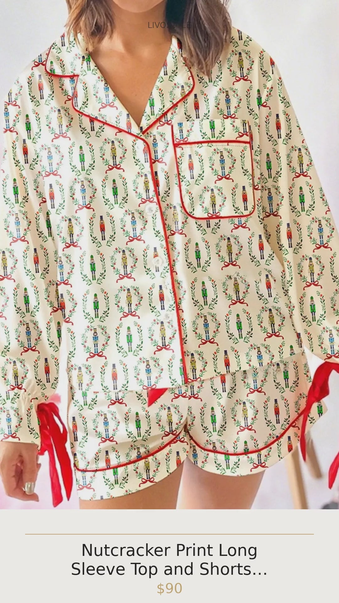 Nutcracker Print Long Sleeve Top and Shorts Lounge Set
