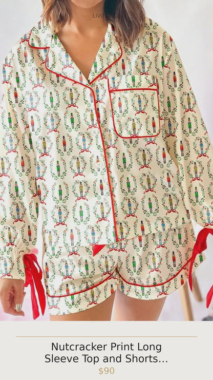 Nutcracker Print Long Sleeve Top and Shorts Lounge Set