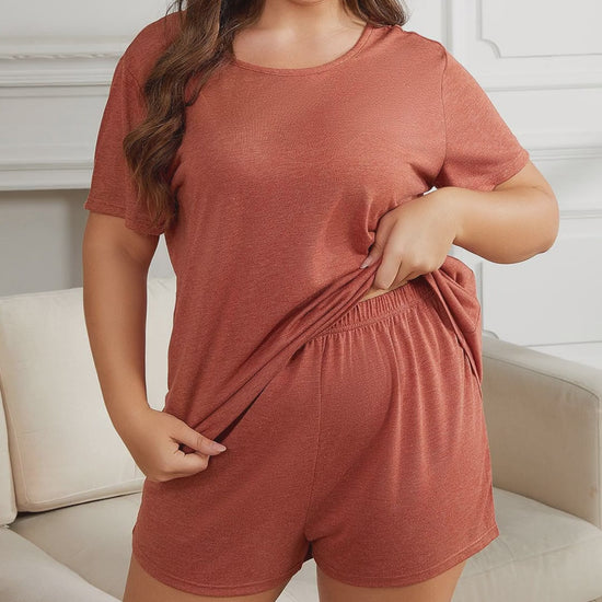 Round Neck Short Sleeve Two-Piece Loungewear Set