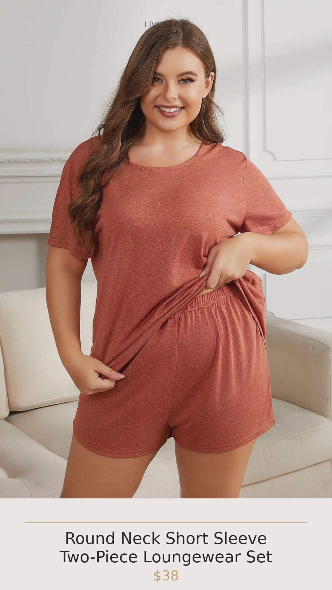 Round Neck Short Sleeve Two-Piece Loungewear Set