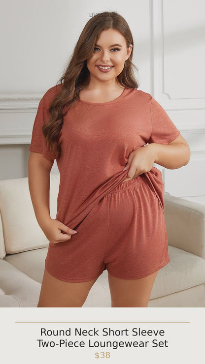 Round Neck Short Sleeve Two-Piece Loungewear Set