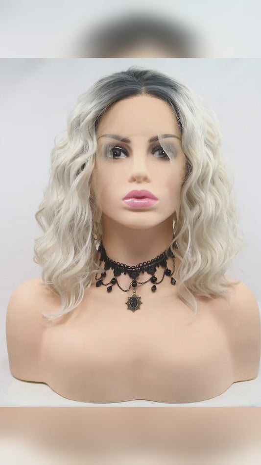 12 Inch Wavy Lace Front Synthetic Wig, Mid-Length Ombre – video