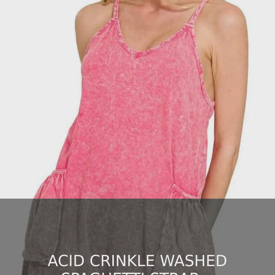 Acid Crinkle Washed Spaghetti Strap Romper – video