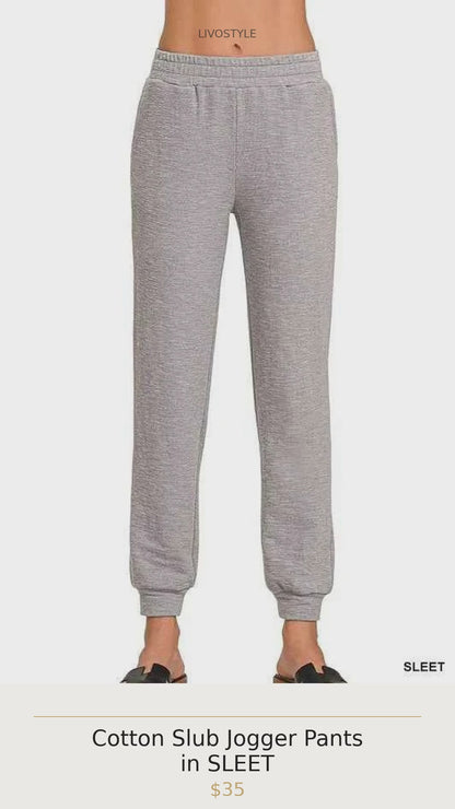 Cotton Slub Jogger Pants in SLEET